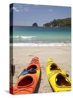 Kayaks on Beach, Hahei, Coromandel Peninsula, North Island, New Zealand-David Wall-Stretched Canvas