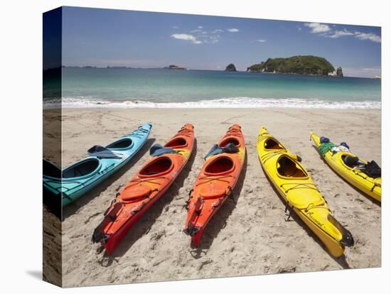 Kayaks on Beach, Hahei, Coromandel Peninsula, North Island, New Zealand-David Wall-Stretched Canvas