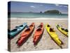 Kayaks on Beach, Hahei, Coromandel Peninsula, North Island, New Zealand-David Wall-Stretched Canvas