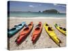 Kayaks on Beach, Hahei, Coromandel Peninsula, North Island, New Zealand-David Wall-Stretched Canvas