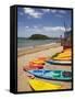 Kayaks on Beach, Paihia, Bay of Islands, Northland, North Island, New Zealand-David Wall-Framed Stretched Canvas