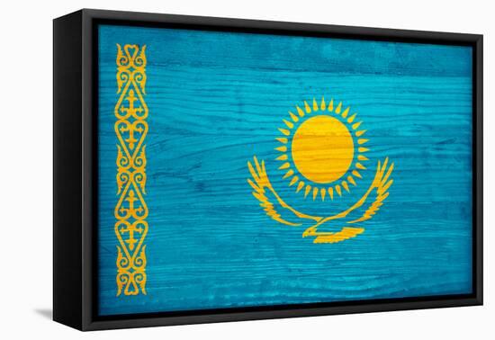 Kazakhstan Flag Design with Wood Patterning - Flags of the World Series-Philippe Hugonnard-Framed Stretched Canvas