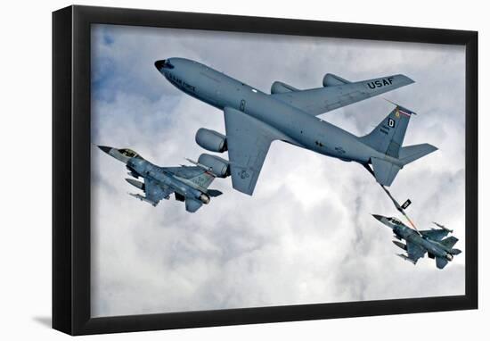 KC-135 Statotanker (Refueling F-16 Fighting Falcons) Art Poster Print-null-Framed Poster