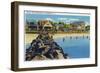 Keansburg, New Jersey - View of the Beach from Breakwater, c.1937-Lantern Press-Framed Art Print