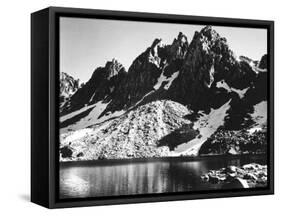"Kearsarge Pinnacles," Partially Snow-Covered Rocky Formations Along the Edge of the River-Ansel Adams-Framed Stretched Canvas