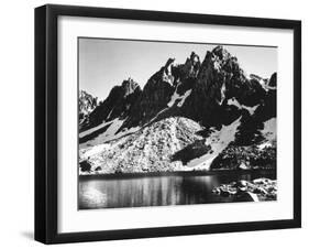 "Kearsarge Pinnacles," Partially Snow-Covered Rocky Formations Along the Edge of the River-Ansel Adams-Framed Premium Photographic Print