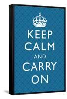 Keep Calm and Carry On Motivational Blue Pattern Art Print Poster-null-Framed Stretched Canvas