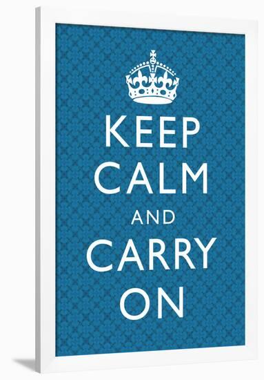 Keep Calm and Carry On Motivational Blue Pattern Art Print Poster-null-Framed Poster