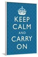 Keep Calm and Carry On Motivational Blue Pattern Art Print Poster-null-Framed Poster