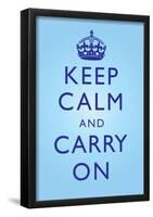 Keep Calm and Carry On Motivational Bright Blue Art Print Poster-null-Framed Poster