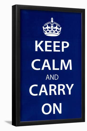 Keep Calm and Carry On (Motivational, Dark Blue) Art Poster Print-null-Framed Poster