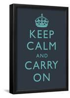 Keep Calm and Carry On Motivational Dark Blue Art Print Poster-null-Framed Poster