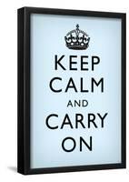 Keep Calm and Carry On (Motivational, Faded Light Blue) Art Poster Print-null-Framed Poster