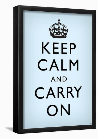 Keep Calm and Carry On (Motivational, Faded Light Blue) Art Poster Print-null-Framed Poster