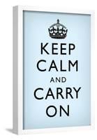 Keep Calm and Carry On (Motivational, Faded Light Blue) Art Poster Print-null-Framed Poster