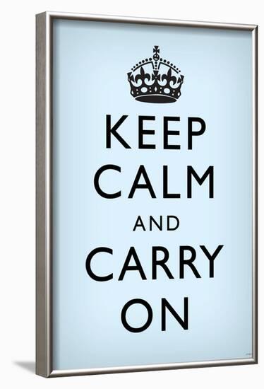 Keep Calm and Carry On (Motivational, Faded Light Blue) Art Poster Print-null-Framed Poster