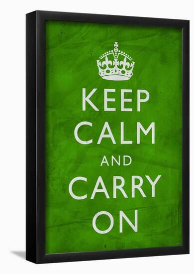 Keep Calm and Carry On (Motivational, Green, Wrinkled) Art Poster Print-null-Framed Poster