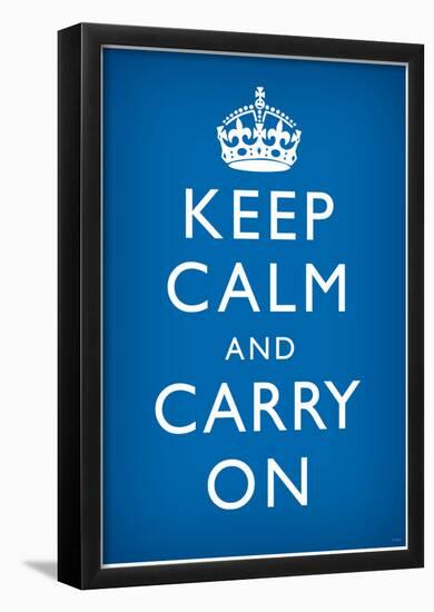 Keep Calm and Carry On (Motivational, Medium Blue) Art Poster Print-null-Framed Poster