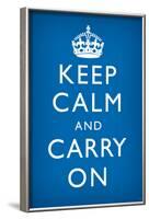 Keep Calm and Carry On (Motivational, Medium Blue) Art Poster Print-null-Framed Poster