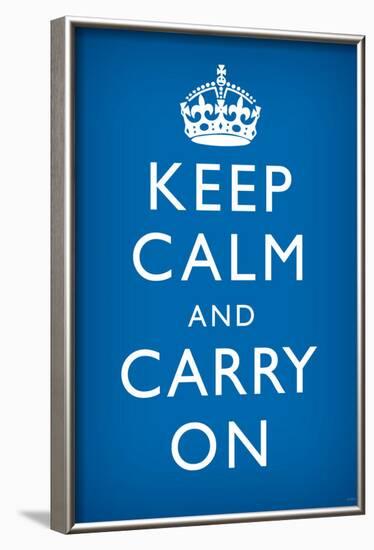 Keep Calm and Carry On (Motivational, Medium Blue) Art Poster Print-null-Framed Poster