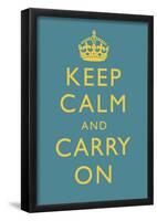 Keep Calm and Carry On Motivational Medium Blue Art Print Poster-null-Framed Poster