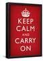 Keep Calm and Carry On Motivational, Red Art Poster Print-null-Framed Poster