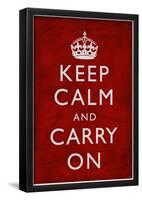 Keep Calm and Carry On (Motivational, Red, Textured) Art Poster Print-null-Framed Poster