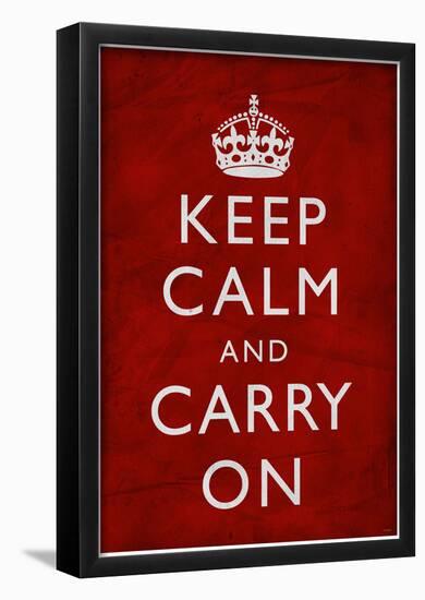 Keep Calm and Carry On (Motivational, Red, Textured) Art Poster Print-null-Framed Poster