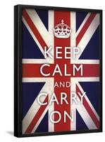 Keep Calm and Carry On (Motivational, Union Jack Flag) Art Poster Print-null-Framed Poster