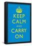 Keep Calm and Carry On Motivational Yellow and Bright Blue Art Print Poster-null-Framed Poster