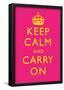 Keep Calm and Carry On Motivational Yellow and Bright Pink Art Print Poster-null-Framed Poster