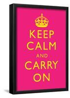 Keep Calm and Carry On Motivational Yellow and Bright Pink Art Print Poster-null-Framed Poster