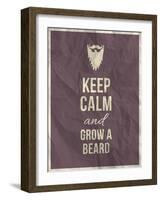 Keep Calm and Grow A Beard Quote on Crumpled Paper Texture-ONiONAstudio-Framed Art Print