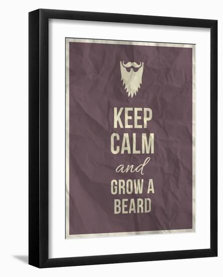 Keep Calm and Grow A Beard Quote on Crumpled Paper Texture-ONiONAstudio-Framed Art Print
