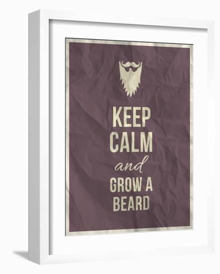 Keep Calm and Grow A Beard Quote on Crumpled Paper Texture-ONiONAstudio-Framed Art Print