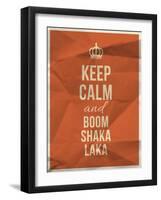 Keep Calm Boom Shaka Laka Quote on Crumpled Paper Texture-ONiONAstudio-Framed Art Print