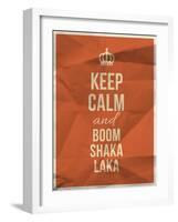 Keep Calm Boom Shaka Laka Quote on Crumpled Paper Texture-ONiONAstudio-Framed Art Print