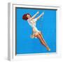 "Keep 'Em Flying" Retro Pin-Up on Swing Girl by Vaughn Alden-Piddix-Framed Art Print