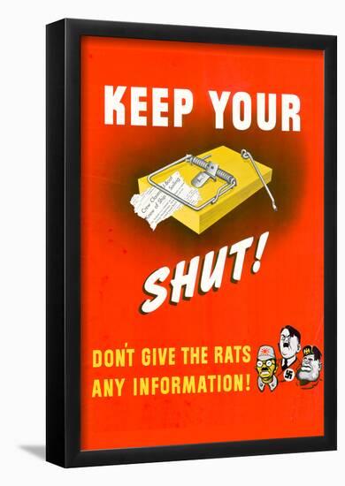 Keep Your Trap Shut Don't Give the Rats Any Information WWII War Propaganda Art Print Poster-null-Framed Poster