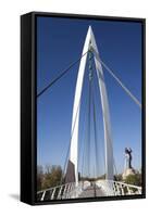 Keeper of the Plains Footbridge, Arkansas River, Wichita, Kansas, USA-Walter Bibikow-Framed Stretched Canvas