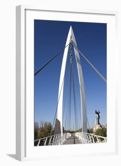 Keeper of the Plains Footbridge, Arkansas River, Wichita, Kansas, USA-Walter Bibikow-Framed Photographic Print