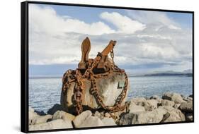 Keflavik on Reykjanes peninsula, monument with anchor in the harbor, Iceland-Martin Zwick-Framed Stretched Canvas
