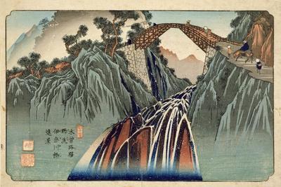 Inagawa Bridge at Nojiri (Nojiri Inagawa Bashi Enkei) Pub. by Hoeido and Kinjudo, Late 1830's