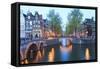Keizersgracht and Leidsegracht Canals at Dusk, Amsterdam, Netherlands, Europe-Amanda Hall-Framed Stretched Canvas