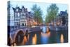 Keizersgracht and Leidsegracht Canals at Dusk, Amsterdam, Netherlands, Europe-Amanda Hall-Stretched Canvas