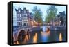 Keizersgracht and Leidsegracht Canals at Dusk, Amsterdam, Netherlands, Europe-Amanda Hall-Framed Stretched Canvas