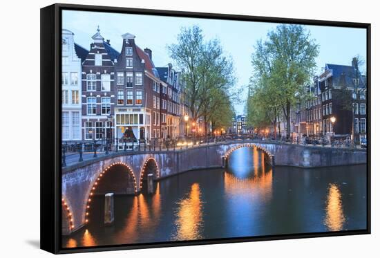 Keizersgracht and Leidsegracht Canals at Dusk, Amsterdam, Netherlands, Europe-Amanda Hall-Framed Stretched Canvas