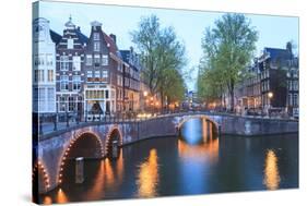 Keizersgracht and Leidsegracht Canals at Dusk, Amsterdam, Netherlands, Europe-Amanda Hall-Stretched Canvas