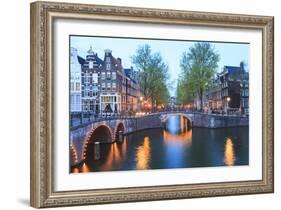 Keizersgracht and Leidsegracht Canals at Dusk, Amsterdam, Netherlands, Europe-Amanda Hall-Framed Photographic Print