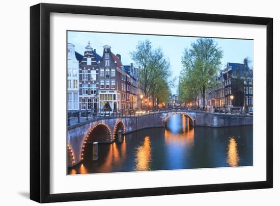 Keizersgracht and Leidsegracht Canals at Dusk, Amsterdam, Netherlands, Europe-Amanda Hall-Framed Photographic Print